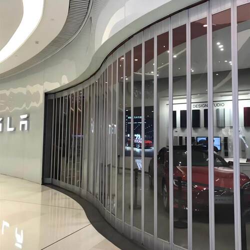 商场铝合金水晶折叠门洗车店专用折叠推拉门店铺隔断弧形PVC卷帘