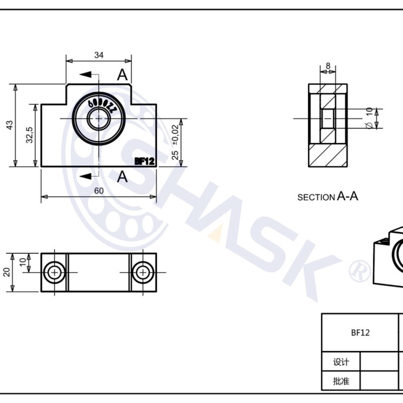BK BF 10 12 15 17 20 25 30 35 40 50 C7 C5 C3 滚珠丝杠支撑座