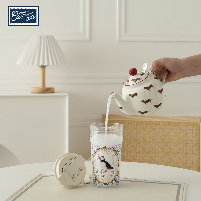 海雀Tritan双饮杯泡茶杯便携咖啡杯含吸管提绳水杯车载随行杯