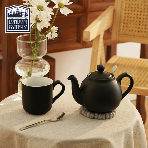 London Pottery 田园英式哑光黑陶瓷茶壶带滤网下午茶泡茶壶ins