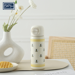 蜜蜂弹跳双饮吸管保温杯便携随行杯316不锈钢真空儿童成人保温壶