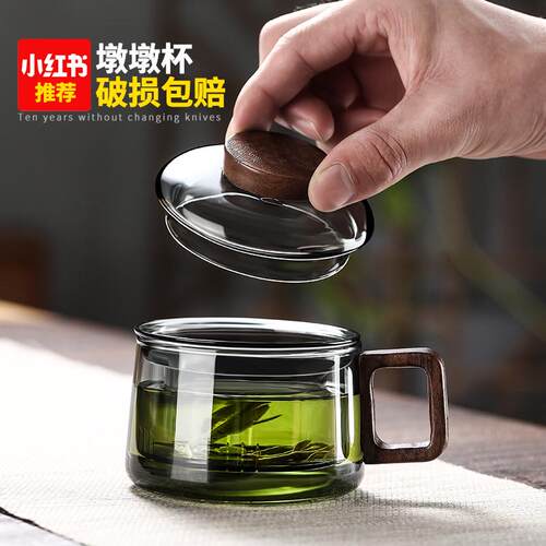 高档玻璃泡茶杯茶水分离个人专用高硼硅耐热办公室水杯子矮墩墩杯