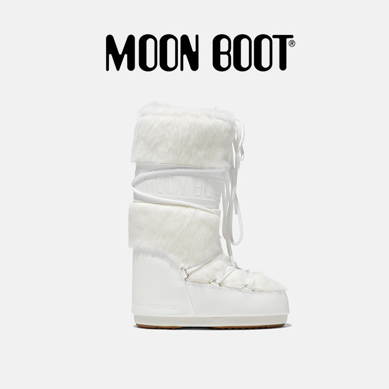 Moon Boot经典款男女同款不分左右白色ICON人造皮毛高筒雪地靴