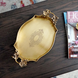 饰托盘果盘样板房果篓 费灵家居印度进口复古做旧手工黄铜梅花装