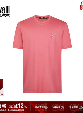 Cavalli Class卡沃利夏季字母logo小标短袖T恤男白色休闲简约上衣