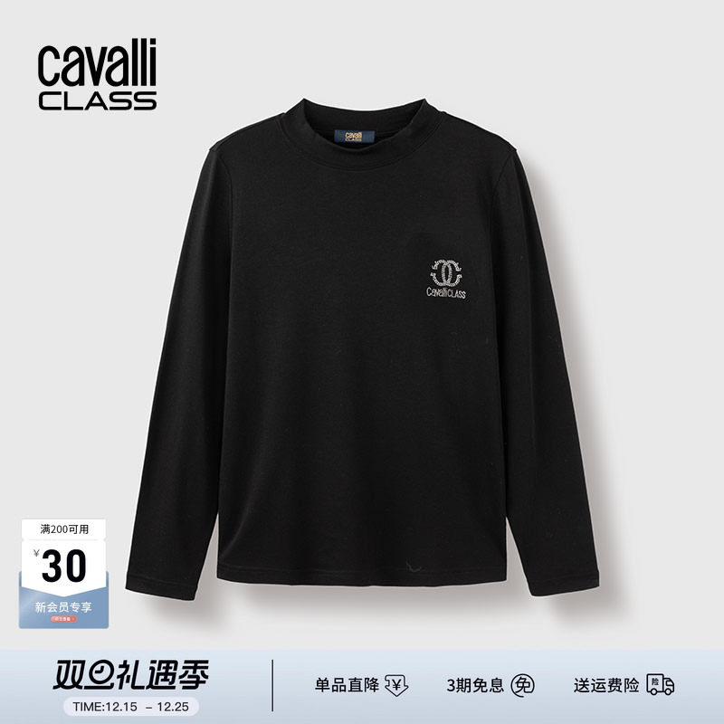 卡沃利烫钻logo长袖T恤休闲打底