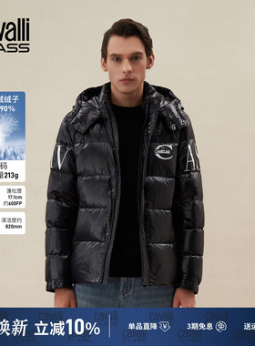 Cavalli Class卡沃利男装冬季新款印花加厚可拆卸帽羽绒服外套