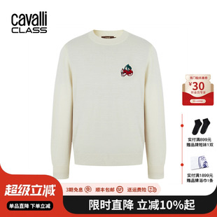 男条纹撞色打底毛衣 CavalliClass卡沃利刺绣小樱桃含羊毛针织衫