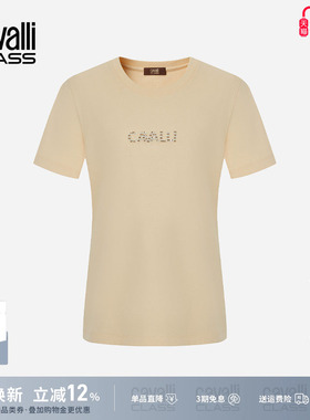 Cavalli Class卡沃利女装胸前字母logo亮片短袖T恤女圆领刺绣打底