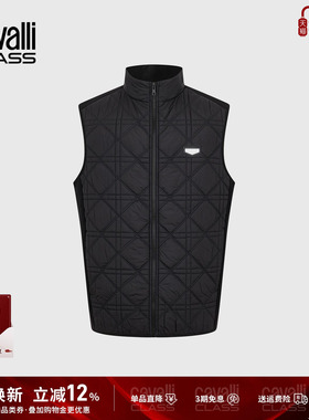 Cavalli Class卡沃利男装秋冬新款修身休闲黑色立领马甲背心无袖