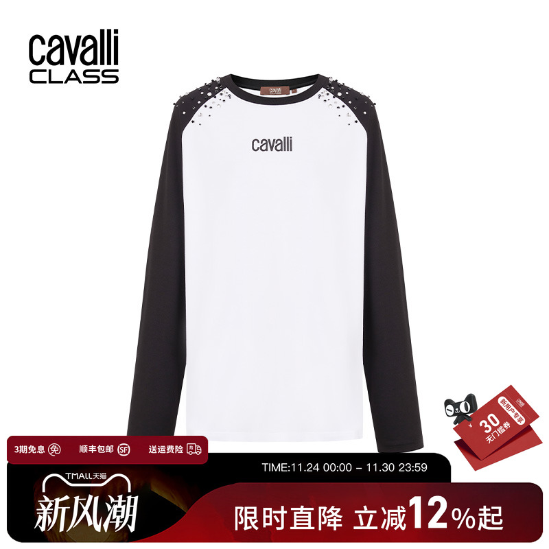 CavalliClass纯棉烫钻长袖t恤