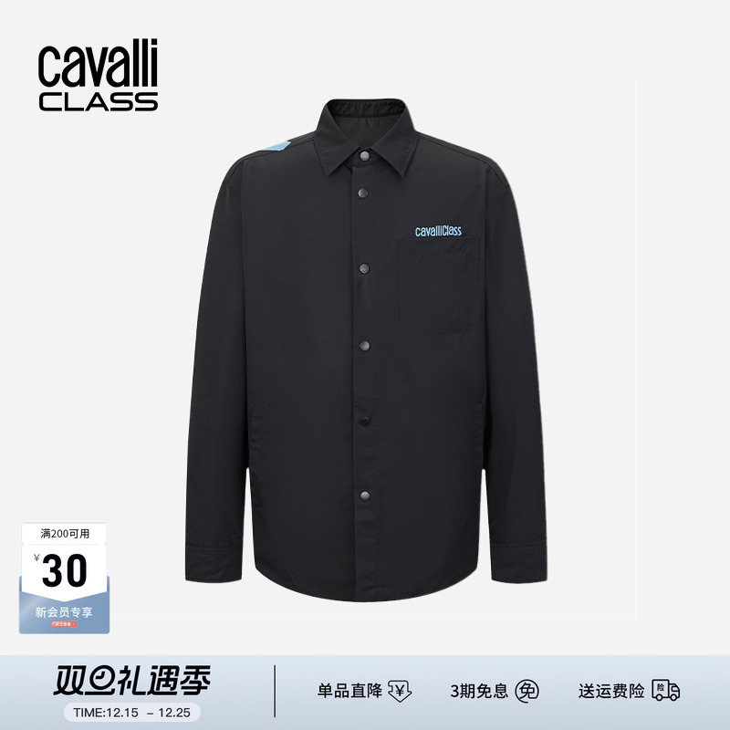 卡沃利长袖宽松休闲印花休闲衬衣