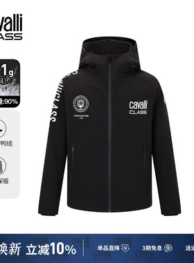 Cavalli Class卡沃利防风户外连帽羽绒服男中长款厚保暖工装外套