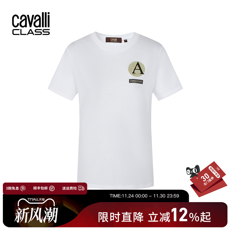 CavalliClass刺绣短袖T恤女修身