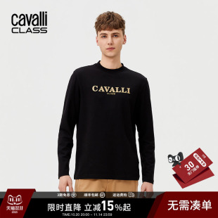T恤男休闲圆领打底衫 轻奢logo烫金长袖 上衣 Class春秋新款 Cavalli
