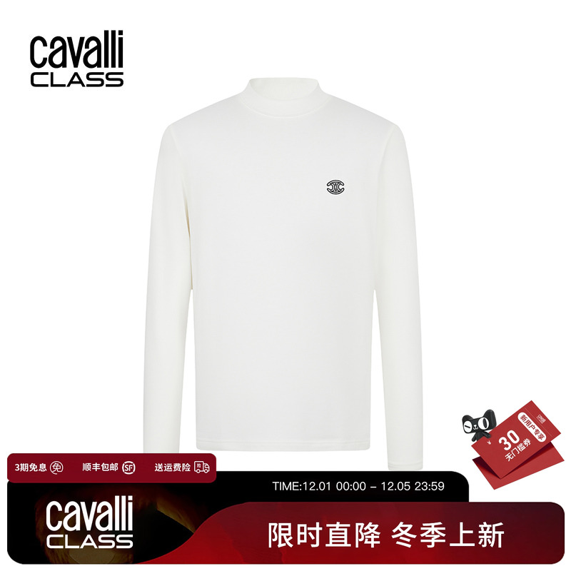 卡沃利欧美简约舒适绣标长袖T恤