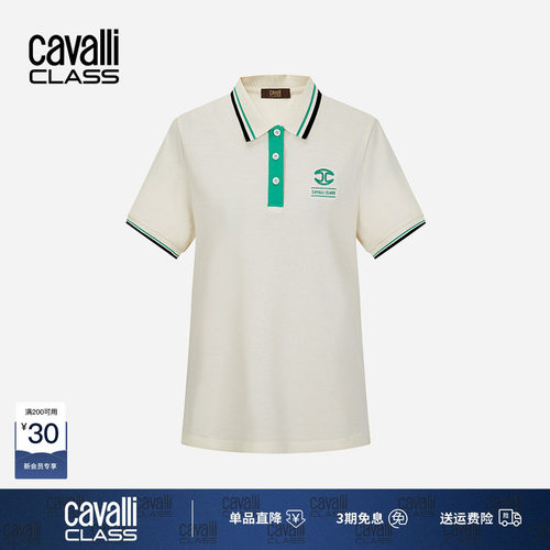 卡沃利女装透气刺绣短袖POLO衫