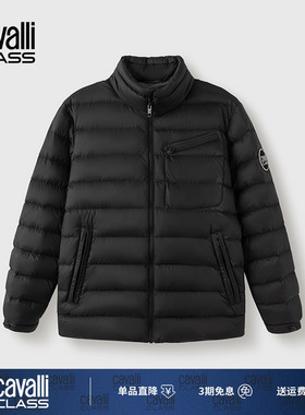 Cavalli Class卡沃利男装冬季新款肩章绣简约纯色立领羽绒服外套