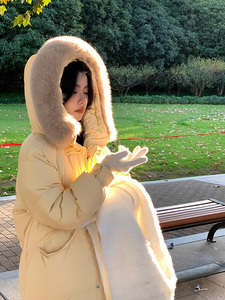 奶呼呼毛领羽绒棉服女冬季新款高级感炸街小个子中长版过膝棉外套