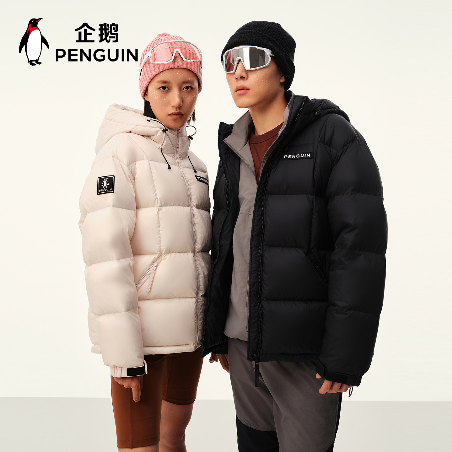企鹅联名骆驼热能羽绒服女2026冬新款情侣加厚保暖户外短款面包男