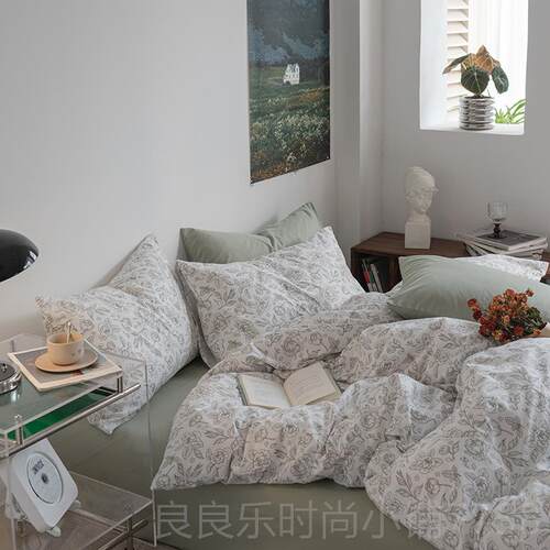 新款ns日系小碎简约少女主风四件套i被公罩学生床笠花款单人宿舍