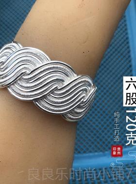 新款纯足银9风99镯手镯定制订做扁款麻花古老开口青丝式工艺饰品