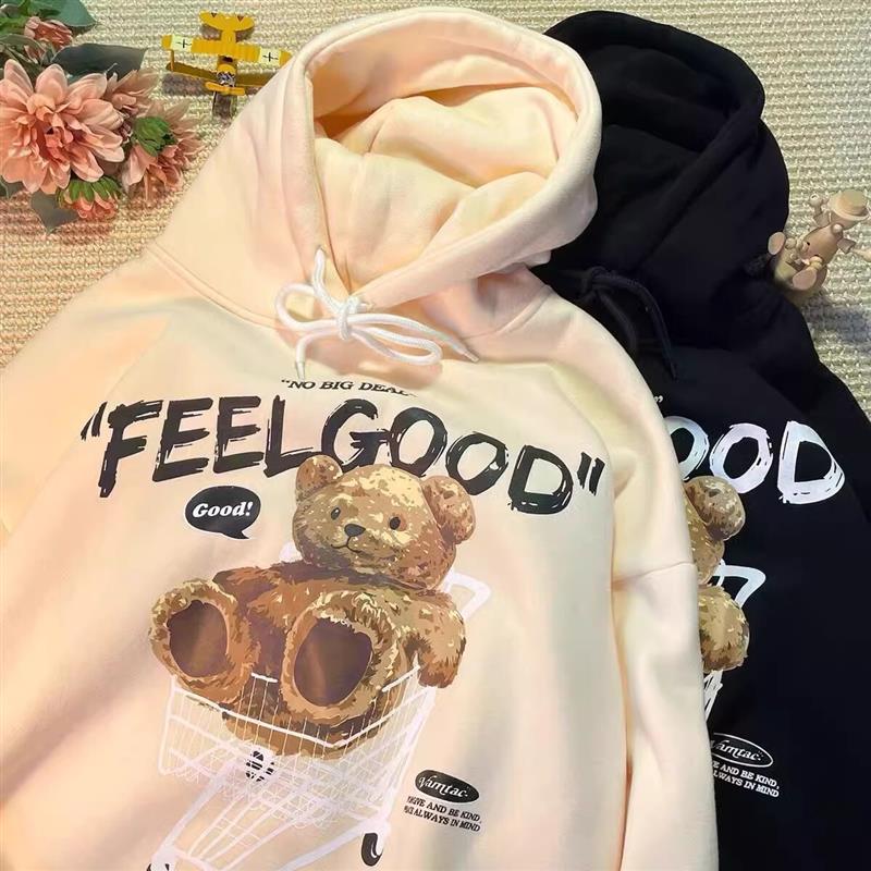 美式街头港风chic卫衣女秋冬新款韩版加绒连帽宽松bf慵懒风外套女