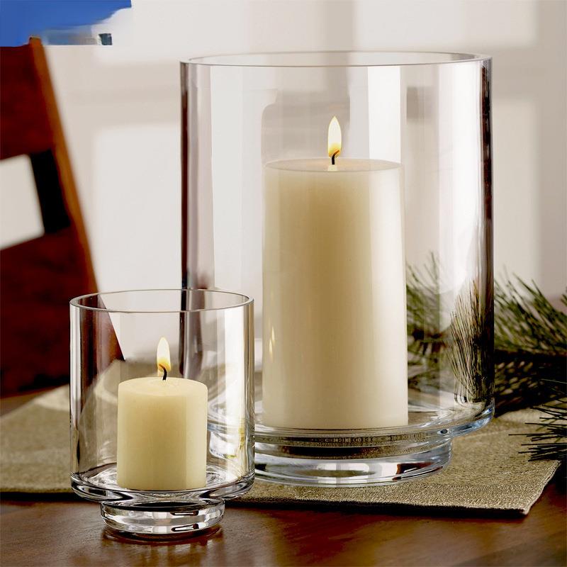 烛台摆件透明玻璃防风风灯欧式简约蜡烛杯浪漫烛光晚餐婚庆装鬤冡