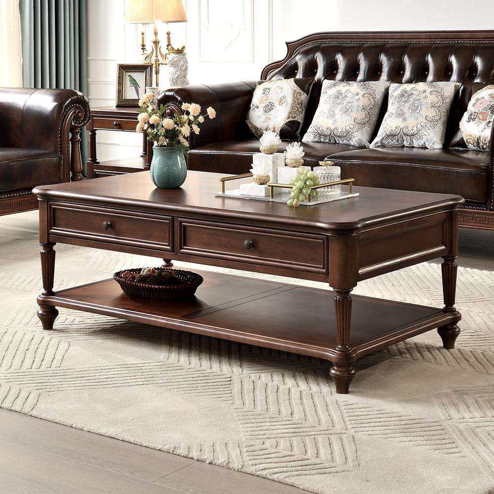 美式复古实木茶几全原木家具核桃木小户型客厅家用茶几电视柜组合