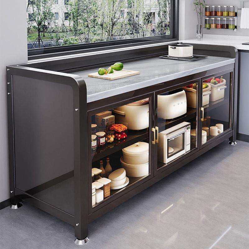 对开门厨房置物架落地多功能岩板切菜操作台多层餐边储物移动岛台
