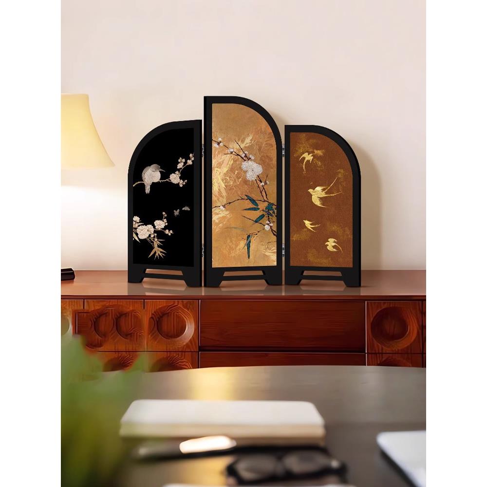 高级感茶桌客厅电视柜玄关柜礼家居中桌面摆件摆画装饰品古风屏风