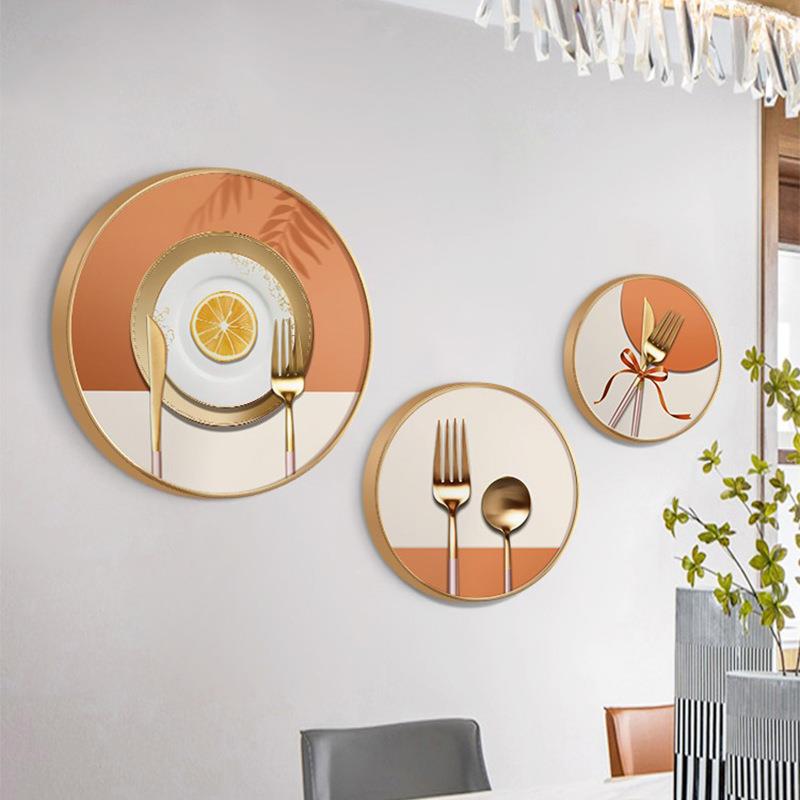 餐厅装饰画现代简约轻奢饭厅墙上圆形组合三联画壁画温馨厨房墙画