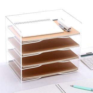 A4桌面横向文件收纳架透明亚克力文件柜文件筐书桌文件夹多层文件