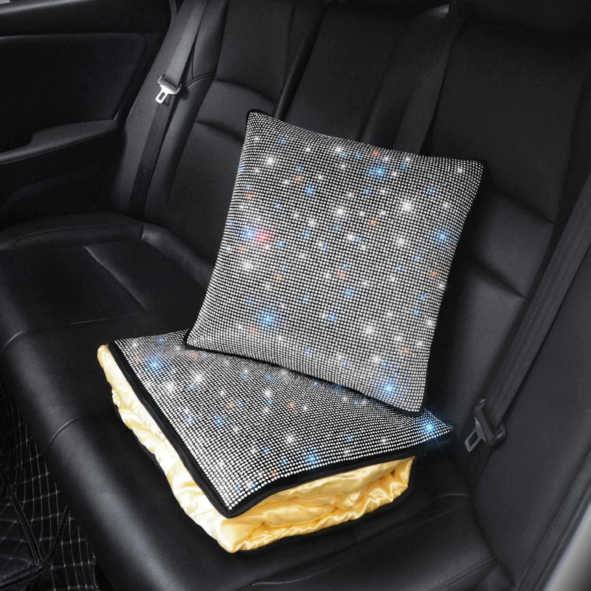 时尚镶钻汽车抱枕被子车用抱枕水钻女士二合一两用款