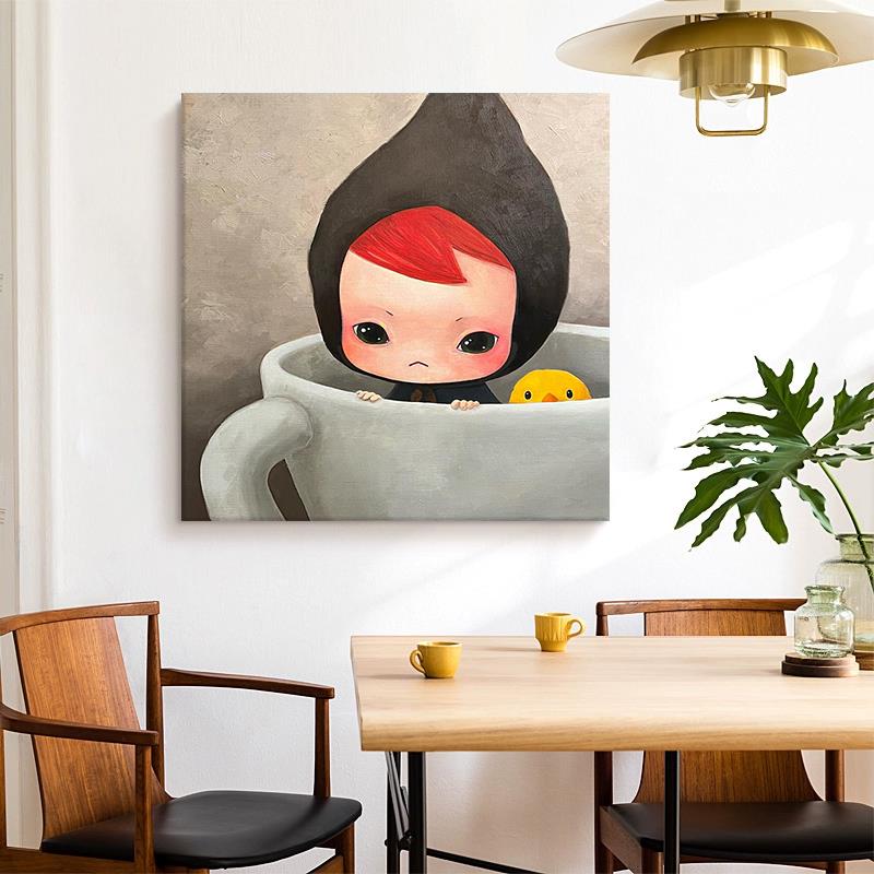 女孩房卧室抽象卡通人物手绘油画玄关小众艺术装饰画客厅餐桌挂画