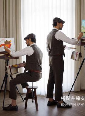 DJAR意式极简轻奢胡桃木色专业艺术家复古油画箱油画架便携画箱架