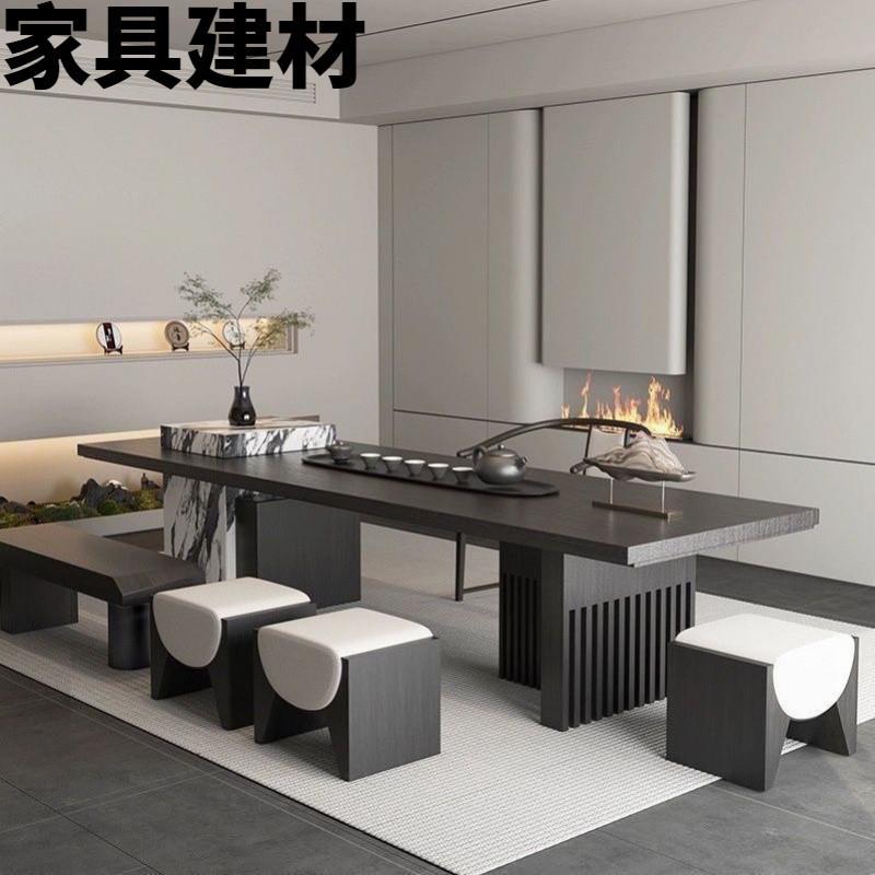 ShJ现代轻奢岛桌椅茶桌组合中式实木大板设计师现做高端岩板茶台