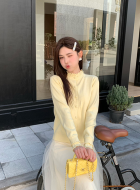 FEIMAO（YIMAO）-冬季甜美木耳边长袖针织半高领开衫保暖毛衣