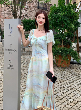 UONE-26夏上新繁花予槿清新淡雅晕染油花风连衣裙252028-