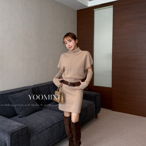 YOOMINI-约优雅连衣裙连衣裙(配腰带+袖套)）M60906-DSW