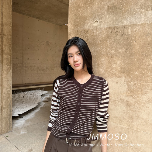 ZY GODDESS-休闲时尚条纹撞色圆领宽松针织开衫JC6582