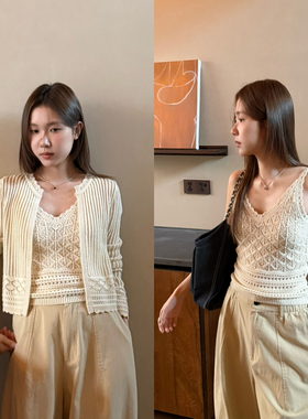 DIGM-春上新Joriselumo韩系时尚气质圆领镂空宽松显瘦针织开衫