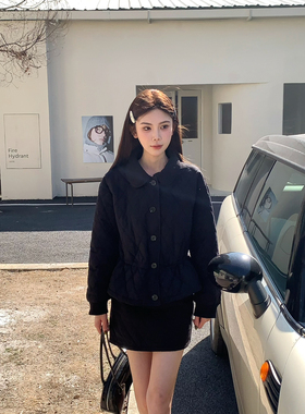 FEIMAO（YIMAO）-秋冬韩系娃娃领菱格纹收腰短外套