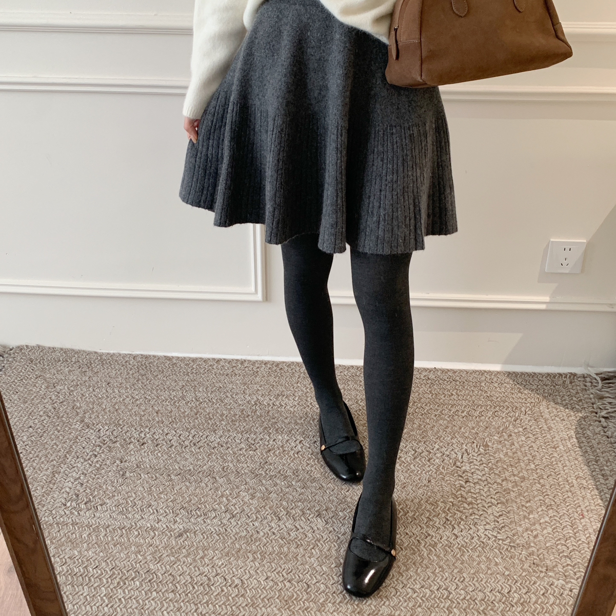 芭妮Bonnet-日冲量气质加厚羊毛针织百褶半身裙（含9兔毛）(9兔毛