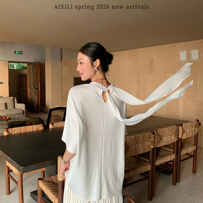 AIXILI爱西里-2026春季简约风松弛高级感后背绑带设计上衣短袖T恤