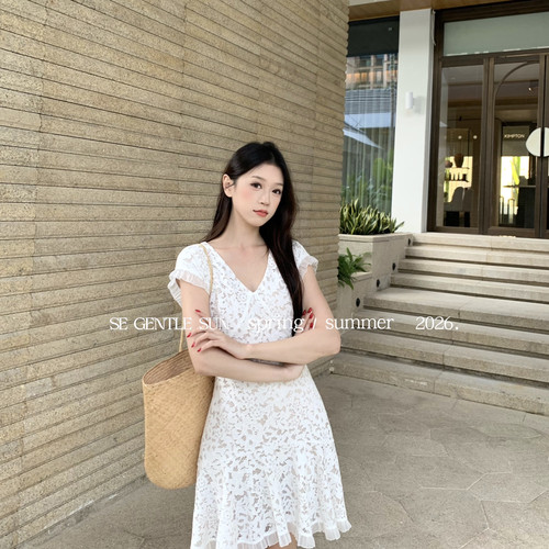 SE GENTLE SUN-白标巴黎有约法式名媛好美显瘦A字蕾丝连衣裙88515