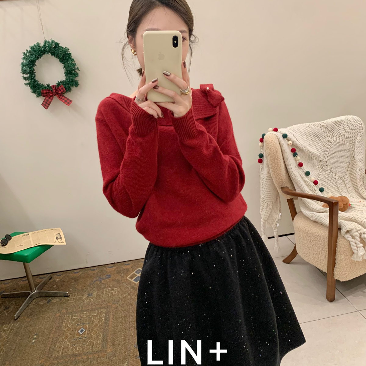 LIN+  -爆年会版冬上新继续爆款细闪碎钻五分加厚毛呢显瘦半身裙