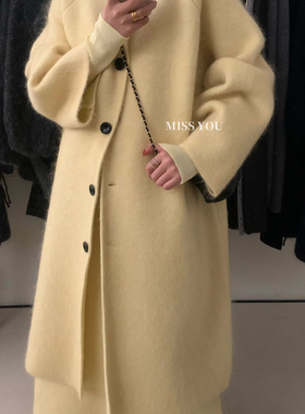 88MISSYOU极简大牌马海拉毛单排扣大衣含34.3绵羊毛马海拉毛5092