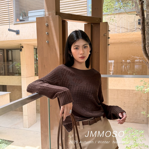 ZY GODDESS-酷纯欲博主风氛围感一字肩宽松气质镂空针织衫JZ8859