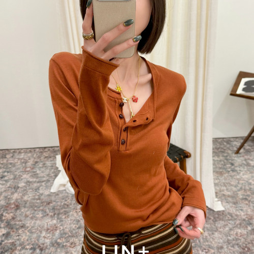 LIN+  -边老钱复古亲肤松弛针织衫羊毛莱赛尔)2627L2102